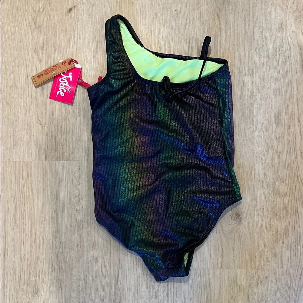 NWT Justice Size Medium Kids Iridescent One Piece Swimsuit